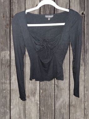 Almost Famous Black Ribbed Cutout Top — NWT